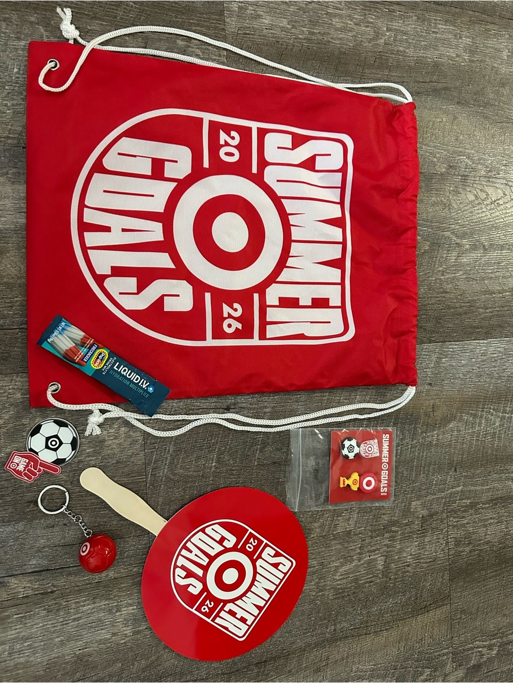 Target Red Summer Goals World Cup Drawstring Bag and trinkets